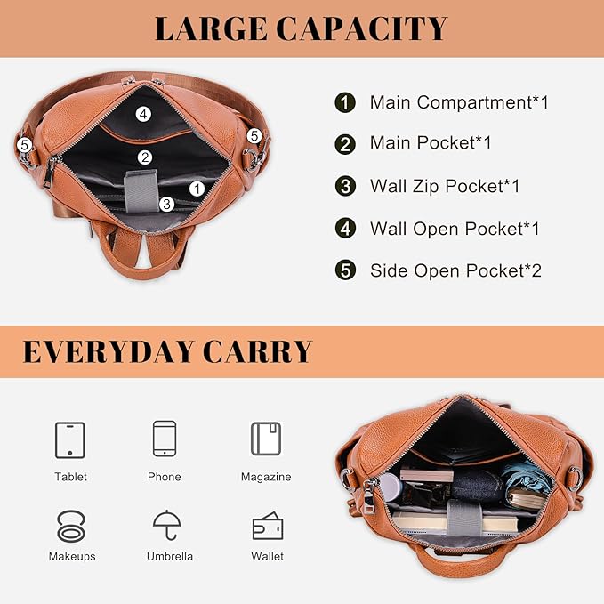 Genuine Leather Backpack Purse for Women: Fashion Ladies Convertible Backpack Designer Shoulder Handbag for Travel