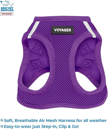 Voyager Step-in Air All Weather Mesh Harness and Reflective Dog 5 ft Leash Combo with Neoprene Handle, for Small, Medium and Large Breed Puppies and Cats by Best Pet Supplies - Purple, XXXS