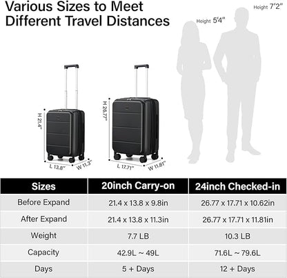 MILADA 24 Inch Expandable Top Opening Luggage with Spinner Wheels Medium Checked Suitcase with Wheels Hard Shell Trunk Suitcase TSA Approved Luggage for travel, Black