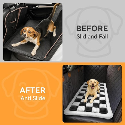 Backseat Dog Bed Non-Slip, Back Seat Pet Mat, Soft and Comfortable Dog Seat Covers for Travel, Pet Car Blanket for Backseat Extender and Seat Covers (Black&White, 51.2"x24.6")