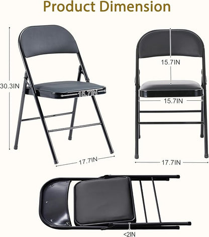 Black Folding Chairs 20 Pack with Padded Cushion and Back, Foldable Outdoor Chairs with 330-LBS Capacity, Portable Heavy Duty Metal Frame Commercial Seat for Party Kitchen Dinning Events Wedding