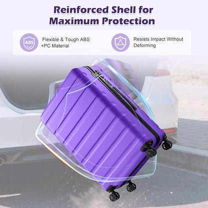 AnyZip Suitcase Hardside PC ABS Lightweight USB Luggage with Wheels TSA Lock Checked-Medium 24 Inch Violet Purple
