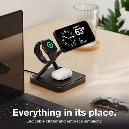NOCO XGrid XDS3: 3-in-1 Wireless Charging Stand – Charging Station for iPhone, Apple Watch, and AirPods – MagSafe Compatible, Qi2 Certified – Includes 45W USB-C Wall Charger and 6.5-Foot USB-C Cable