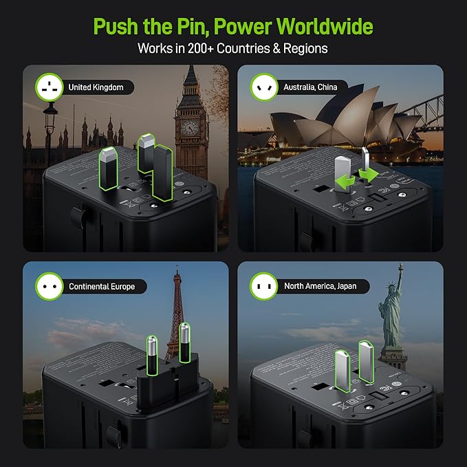 Epicka Pulse Duo 45W International Power Adapter, Universal Travel Adapter with 6-Port (2 AC/2 USB-A/2 USB-C), European Travel Plug Adapter with PD & QC 3.0 Fast Charging, Travel Essentials (Black)