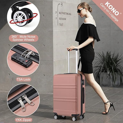 Kono 4 Piece Luggage Sets Expandable(only 28") with Spinner Wheels TSA Lock Lightweight PC+ABS Hardside Travel Rolling Suitcases 20in 24in 28in Carry on and 12in Mini Cosmetic Case Nude/Rose Pink