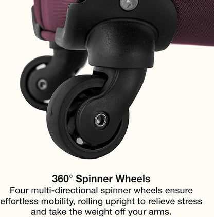 U.S. Traveler Anzio Softside Sturdy Ballistic Nylon Expandable Travel Suitcase Luggage with 4 Spinner Wheels, Burgundy, Checked-Medium 26-Inch