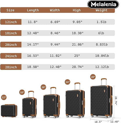 Melalenia Luggage Sets 7 Piece Suitcase Set, Hard Shell Carry on Luggage Travel Suitcases with Spinner Wheels and TSA Lock, Lightweight Luggage Set for Women, Black Brown