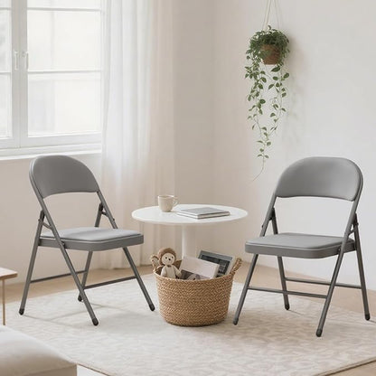18 Pack Gray Folding Chairs with Padded Cushion for Outside, Portable Stackable Commercial Metal Foldable Chairs with Steel Frame for Home Events Office Wedding Party, 350lbs Capacity
