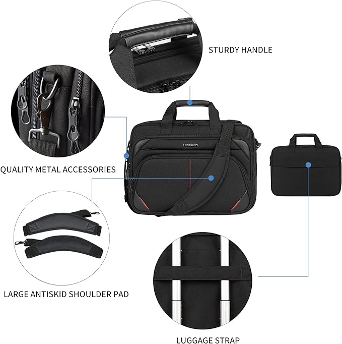 KROSER Laptop Bag 17.3 Inch Premium Laptop Briefcase, Expandable Water Repellent Laptop Shoulder Messenger Bag Durable Computer Case for Business/Travel/Men/Women (Black/Red)