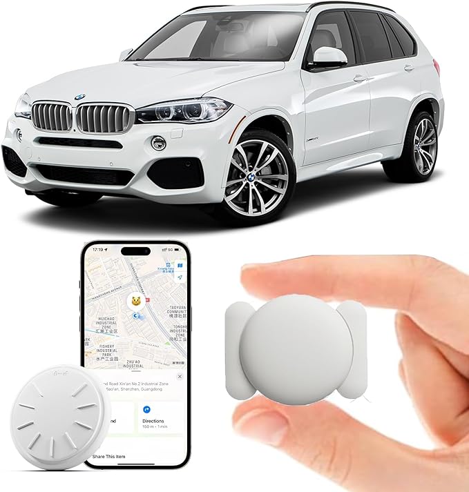 Car GPS Tracking Device for Vehicles, 1PCS No Monthly Fee GPS Tracker for Car Work with Find My (iOS Only),Hidden Mini GPS Tracker, Real Time Tracking (White Tracker, White Magnetic Case)