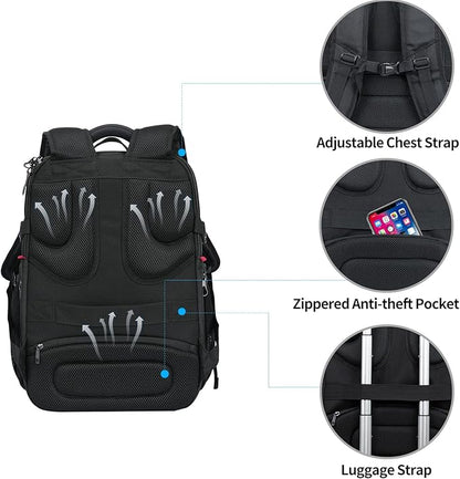 KROSER Friendly Travel Laptop Backpack 17.3 inch XXXL Gaming Backpack Water-Repellent College Daypack Business Backpack with RFID Pockets & USB Port for Men/Women-Black/Haze Blue