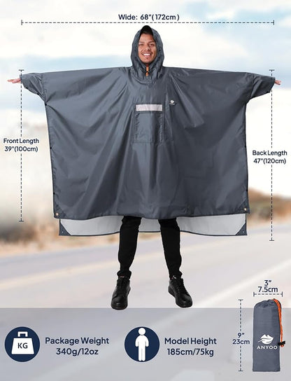 ANYOO Hooded Rain Poncho for Adults Waterproof Lightweight Rain Coat for Men Women Reusable Rain Jacket for Emergency Outdoor