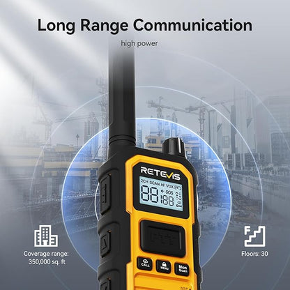Retevis RB48 Plus Walkie Talkies Long Range, Heavy Duty Rechargeable GMRS Two Way Radios, IP67 Waterproof, Shock Resistant, Group Call, VOX(6 Pack with Gang Charger)