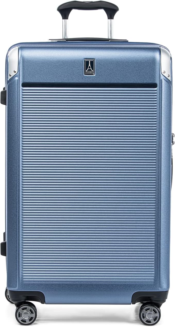 Travelpro Platinum Elite Hardside Expandable Checked Luggage, 8 Wheel Spinner, TSA Lock, Hard Shell Polycarbonate Suitcase, Dark Sky Blue, Checked Large 28-Inch
