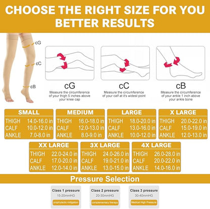 20-30 Compression Socks for Women Men, Thigh High Compression Stockings, Support Hose for Women Compression, Travel Toeless Women's Compression Socks, Light Open Toe Pregnancy Support Socks