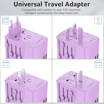 Acer Universal Travel Plug Adapter - International Power Adapter with 5 USB Ports (3 USB C) 5.8A, Worldwide Outlet Charger for USA to European UK France Germany Spain, Type C/E/F/G/I/L/A, Purple