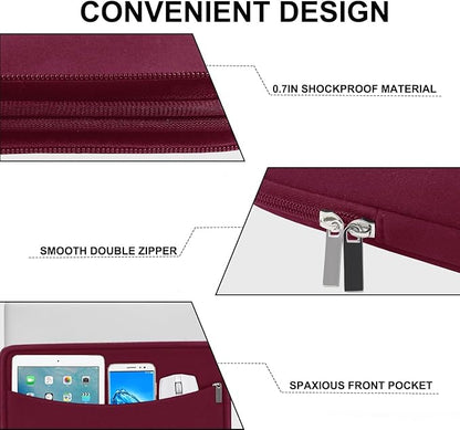 Laptop Sleeve 15.6 inch, Shockproof Protective Laptop Cover Briefcase Carrying Bag with Accessory Pocket, Portable Computer Case Compatible with MacBook, HP, Dell, Lenovo, Asus, Wine Red