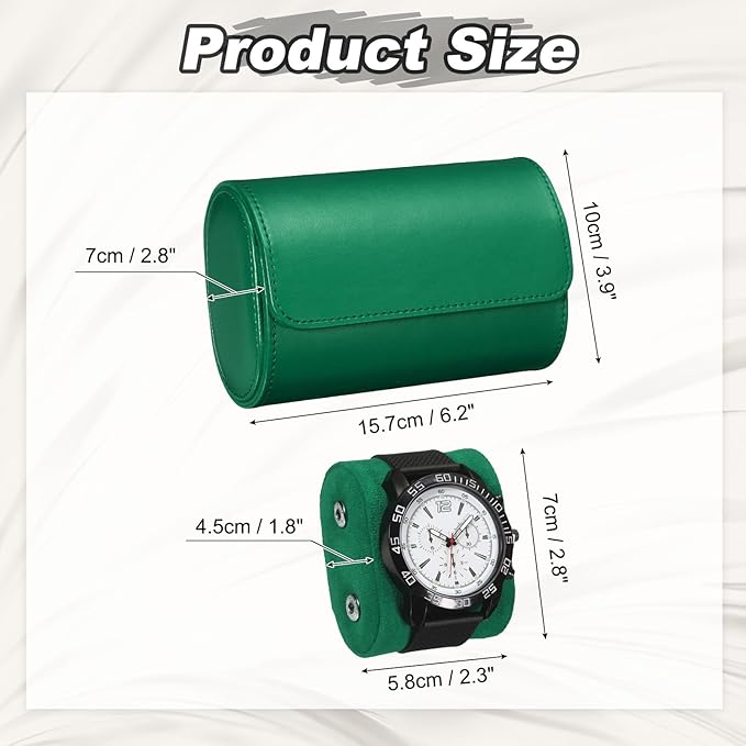 PATIKIL Watch Roll Travel Leather Case, Portable 2 Watch Roll Box with Pillow for Men Women Home Storage Display Gift Storaging Organizer, Green