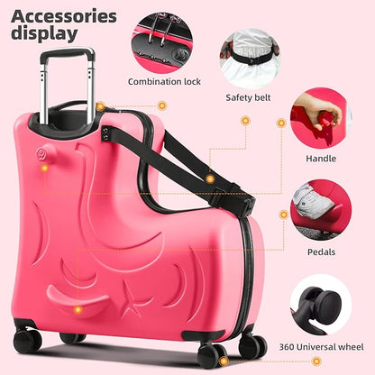 Travel Gear: Premium Toddler Ride-On Luggage with Ergonomic Handle & Secure Harness System, 21Inch, Red