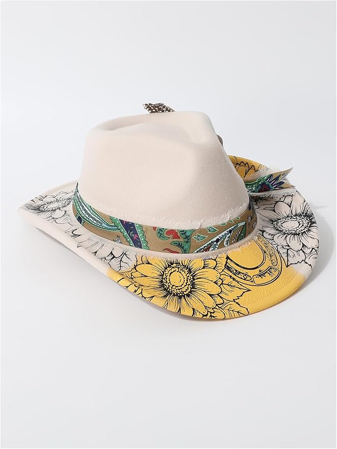 WDIRARA Women's Cowboy Hat Cow Print Western Cowgirl Hats Travel Vacation
