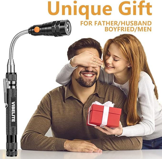 Gifts for Dad, Magnetic Pickup Tool with LED, Telescoping Magnet Flashlight, Cool Gadgets Stocking Stuffers for Teen Boys, Christmas Gifts for Men, Husband, Handyman, Boyfriend, Him, Dad, Black