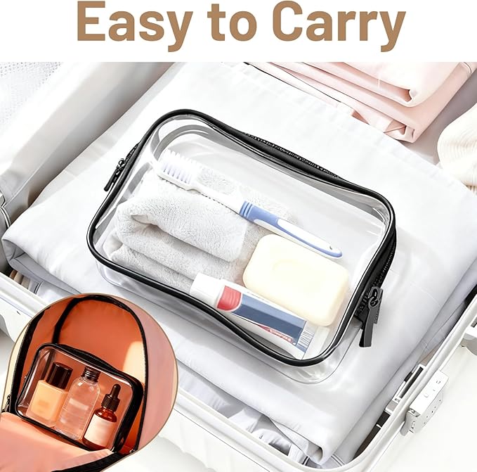 4 Pcs Clear Toiletry Bag, Portable Makeup Cosmetic Bags Pouch with Zipper, PVC Clear Travel Pouch for Women Men - Black