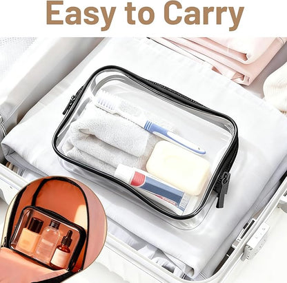 4 Pcs Clear Toiletry Bag, Portable Makeup Cosmetic Bags Pouch with Zipper, PVC Clear Travel Pouch for Women Men - Black