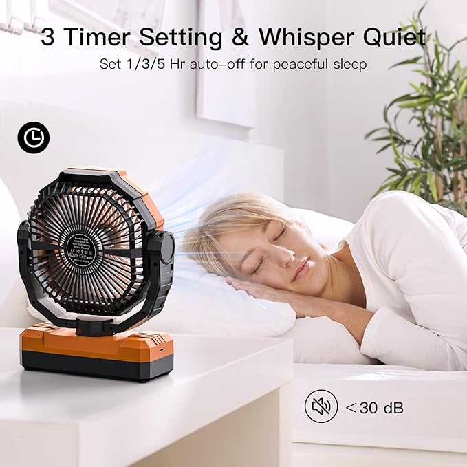 FRIZCOL 3-in-1 Camping Fan - Portable Fans Rechargeable - 24000mAh Battery Powered Fan(105Hrs) with Light & Remote for Indoor, Outdoor, Tent, Travel, Fishing, Jobsite, Gifts for Men Dad Him - Orange