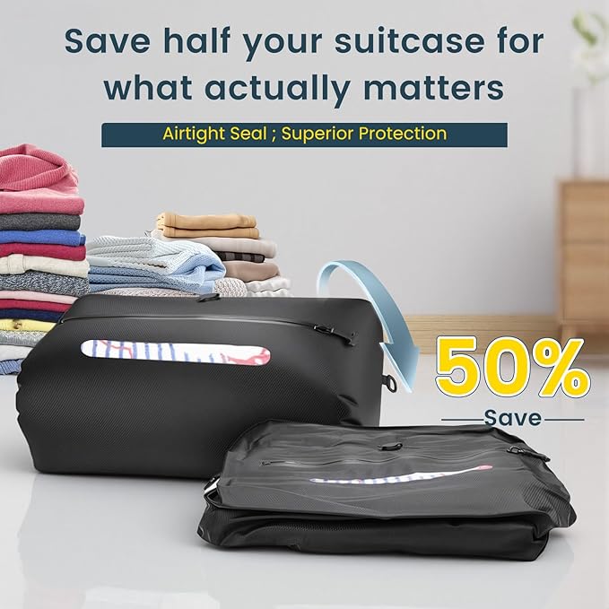 Vacuum Seal Bags for Clothing Travel with Pump & Adjustable Strap, 2 Pcs 40L Waterproof Space Saver Vacuum Storage Bags IP67 Reusable Compression Packing Cubes for Carry on Luggage Backpack