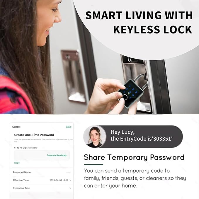 Fingerprint Padlock, Smart Padlock with Keyless Biometric, APP Control & Key Backup, Outdoor Heavy Duty Locker Lock for Gym Locker, Door, Luggage, Suitcase, Backpack