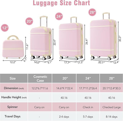 Merax Luggage Set 3 Piece Suitcase Set with Cosmetic Case Expandable Spinner Wheels Vintage Luggage Sets(Light Pink,20"+24"+28")
