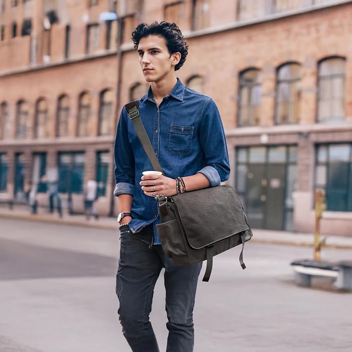 Messenger Bag for men Laptop Bag UnisexRetro Canvas Bag14-15.6 inches Casual single shoulder bag For Work College Travel