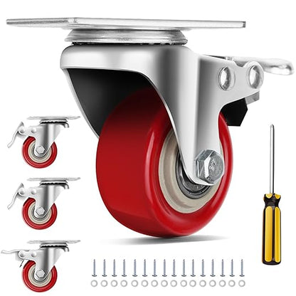 Caster Wheels 2 Inch, Heavy Duty Caster Wheels Set of 4, Swivel Castor Wheels with Dual Locking Brakes, Silent Polyurethane (PU), 360° Rotation, for Furniture and Workbench, Load 600lbs