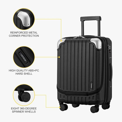 LEVEL8 Grace Carry On Luggage Airline Approved, 20 Inch Expandable Hardside Carry On Suitcase With Wheels, Abs+Pc Small Luggage with Tsa Lock, Black, 20-Inch