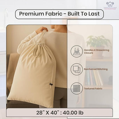 LFH Home Cotton Canvas Extra Large Laundry Bag with Handle, Heavy Duty Drawstring Closure Washable Laundry Bags, School Travel, Home, Hotel, College Dorm, Organizer Sack, 28x40-Natural, Thanks Giving