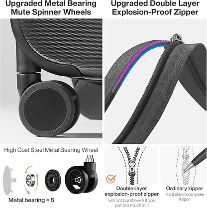 mixi Upgrade Luggage Suitcases with Spinner Wheels, Large Hardside Rolling Suitcase PC with TSA Lock Travel Case 26in Checked in, Fine Grid Black