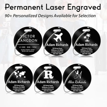 Customized Stainless Steel Luggage Tags: Personalize Your Suitcases, Backpacks, and Bags with Your Text (Black)