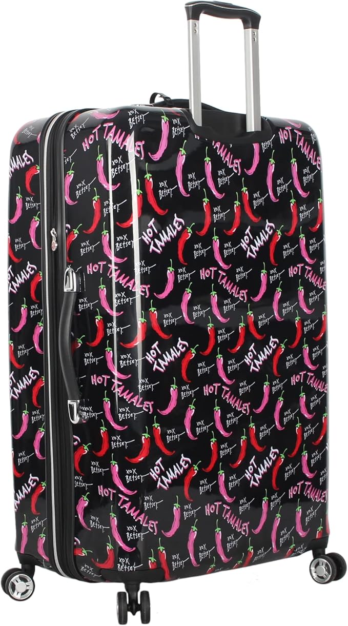 Betsey Johnson 30 Inch Checked Luggage Collection - Expandable Scratch Resistant (ABS + PC) Hardside Suitcase - Designer Lightweight Bag with 8-Rolling Spinner Wheels