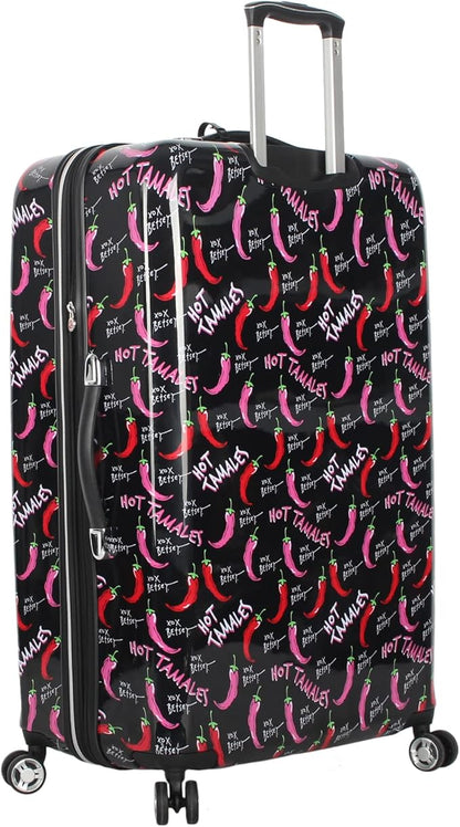 Betsey Johnson 30 Inch Checked Luggage Collection - Expandable Scratch Resistant (ABS + PC) Hardside Suitcase - Designer Lightweight Bag with 8-Rolling Spinner Wheels