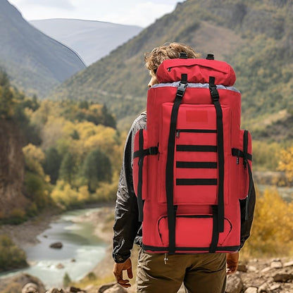 100L Hiking Camping Backpack MOLLE Rucksack Waterproof Daypack (Red)