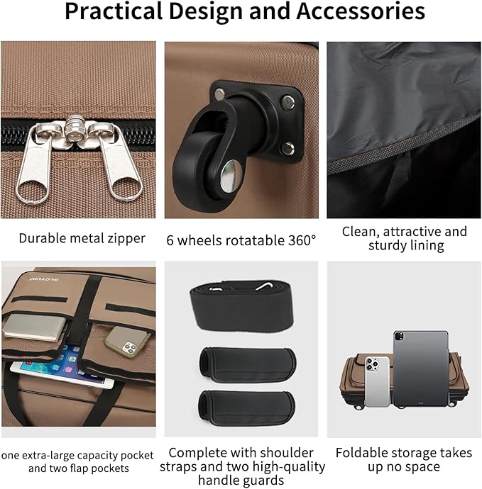 130L Expandable Luggage, 40 Inch Suitcase with Wheels, Collapsible Luggage with Wheels, Rolling Duffle Bag with wheels, Foldable Suitcasewith2Handle Wrap 2Fixing Straps 1Shoulder Strap (khaki)