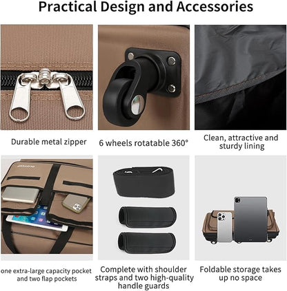 130L Expandable Luggage, 40 Inch Suitcase with Wheels, Collapsible Luggage with Wheels, Rolling Duffle Bag with wheels, Foldable Suitcasewith2Handle Wrap 2Fixing Straps 1Shoulder Strap (khaki)
