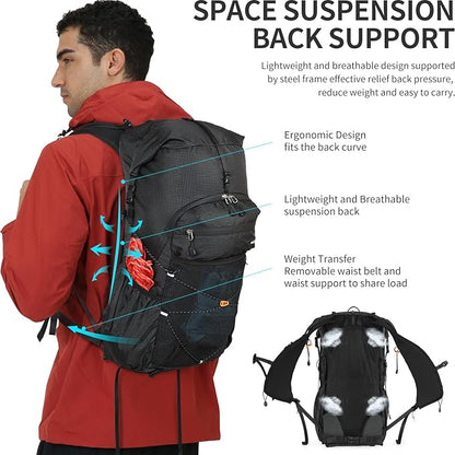 IX INOXTO Hiking Backpack for Men and Women, 30L Waterproof Camping Backpack with 3L Water Bladder and Rain Cover, Lightweight Outdoor Sport Travel Daypack Rucksack for Climbing Cycling (Black)
