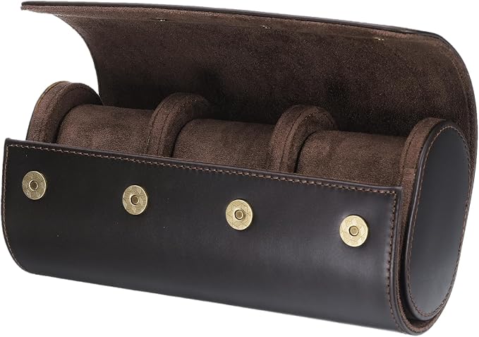 HARFINGTON Watch Roll Travel Case 3 Slot Portable Leather Watch Case for Men and Women, Watches Storage Organizer with Removable Pillows for Traveling, Display, Home Storage, Light Brown