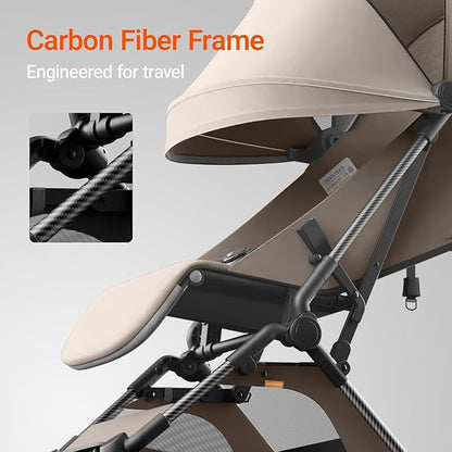 MAMAZING Lightweight Baby Travel Stroller with Carbon Fiber Frame, Compact & Airplane-Friendly, One-Handed Folding Design, 11.6 lbs, Perfect for Toddlers, Simply Taupe