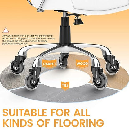 3 Inch Office Desk Chair Wheels Replacement, Computer Gaming Casters for Carpet, Stem 7/16-7/8 Set of 5 for Furniture Hardwood Hard Floors Chair Castors Tile Smooth Safe Quiet Rolling 660 LB, (-Black)