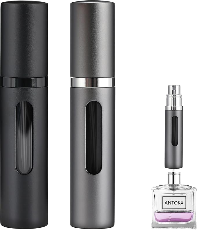 Perfume Travel Refillable Bottle - 2-Pack 5ML Pocket Perfume Atomizer, Travel Perfume Atomizer Refillable Perfume Spray Bottle, Portable Perfume Sprayer (Black & Gray)