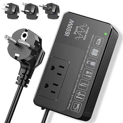 1600W 220V to 110V Voltage Converter, Power Any American Appliances in 220-250V, Plug & Play, No Limitations, Universal Power Plug Adapter Voltage Converter US to Europe International Travel
