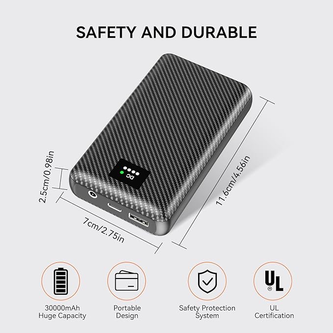 DR.HILL 7.4V Heated Vest Battery Pack, 30000mAh Huge Capacity Power Bank with 3.8MM DC Port and USB Port for Heated Vests Heated Stadium Seat Heated Pants for Men Women