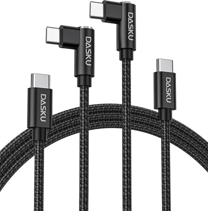 USB C to USB C Cable 2 Pack 90 Degree 60W, Right Angle Type C Fast Charging Cord, 10FT Braided Long Charger Cable for iPhone17/16/15, iPad, Samsung Galaxy, Google Pixel,